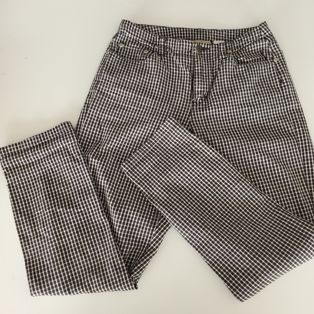 Liz Claiborne 4 Petite Pants Black White Checker Cotton Relaxed fit Low Rise